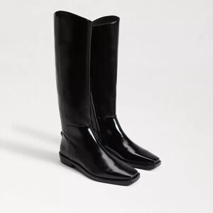 NIB Sam Edelman Cesar Black Polished Leather Square Toe Tall Riding Boots Sz 6.5